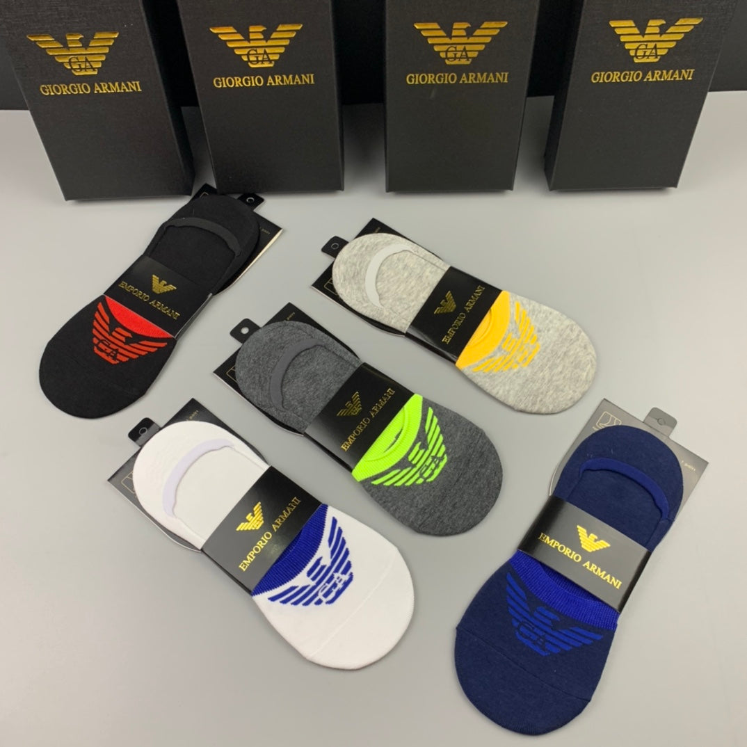 Emporio Armani Grey Cream Navy Neon Panels No-Show Socks, image 4