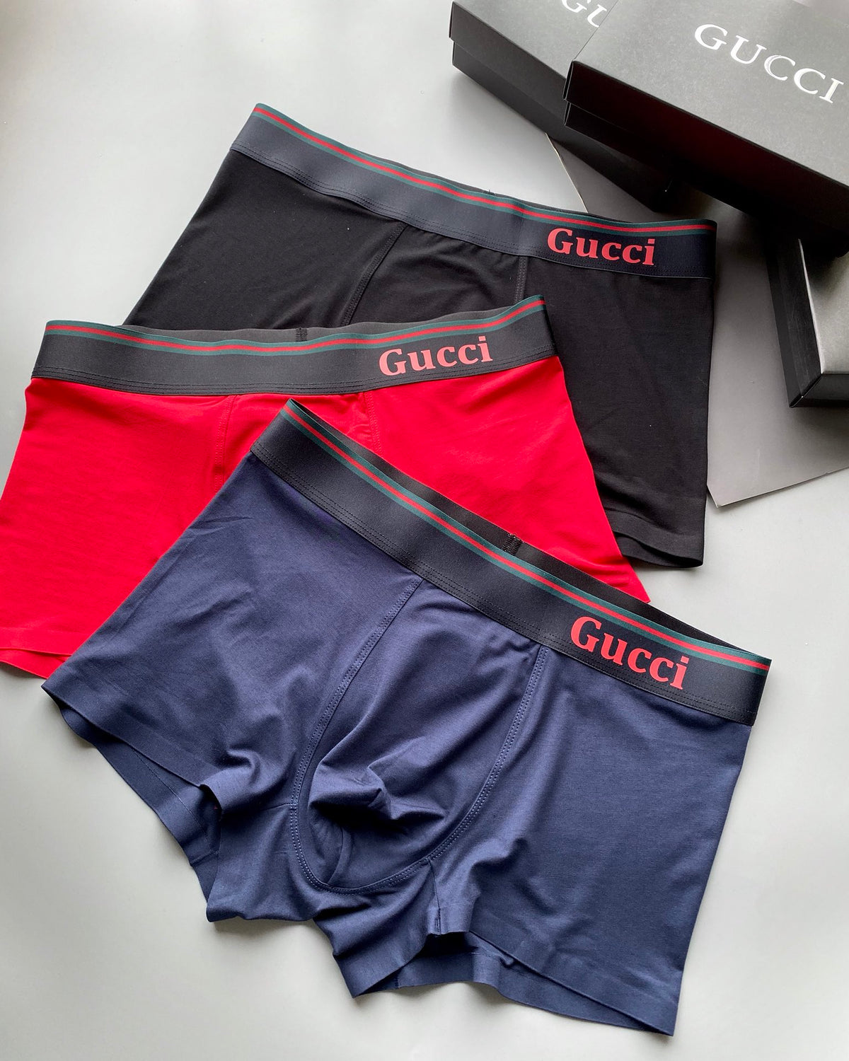 Gucci Navy Grey Red Waist Letters Boxer Briefs, image 2
