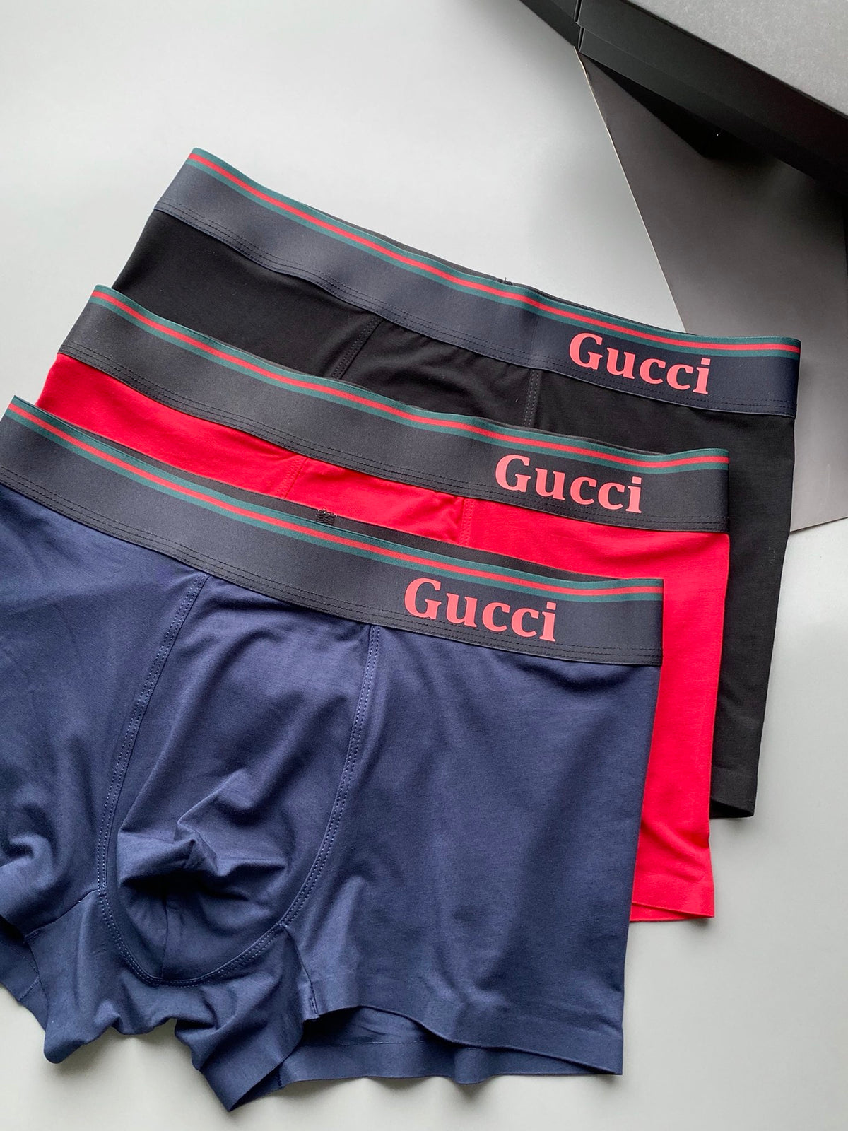 Gucci Navy Grey Red Waist Letters Boxer Briefs, image 4