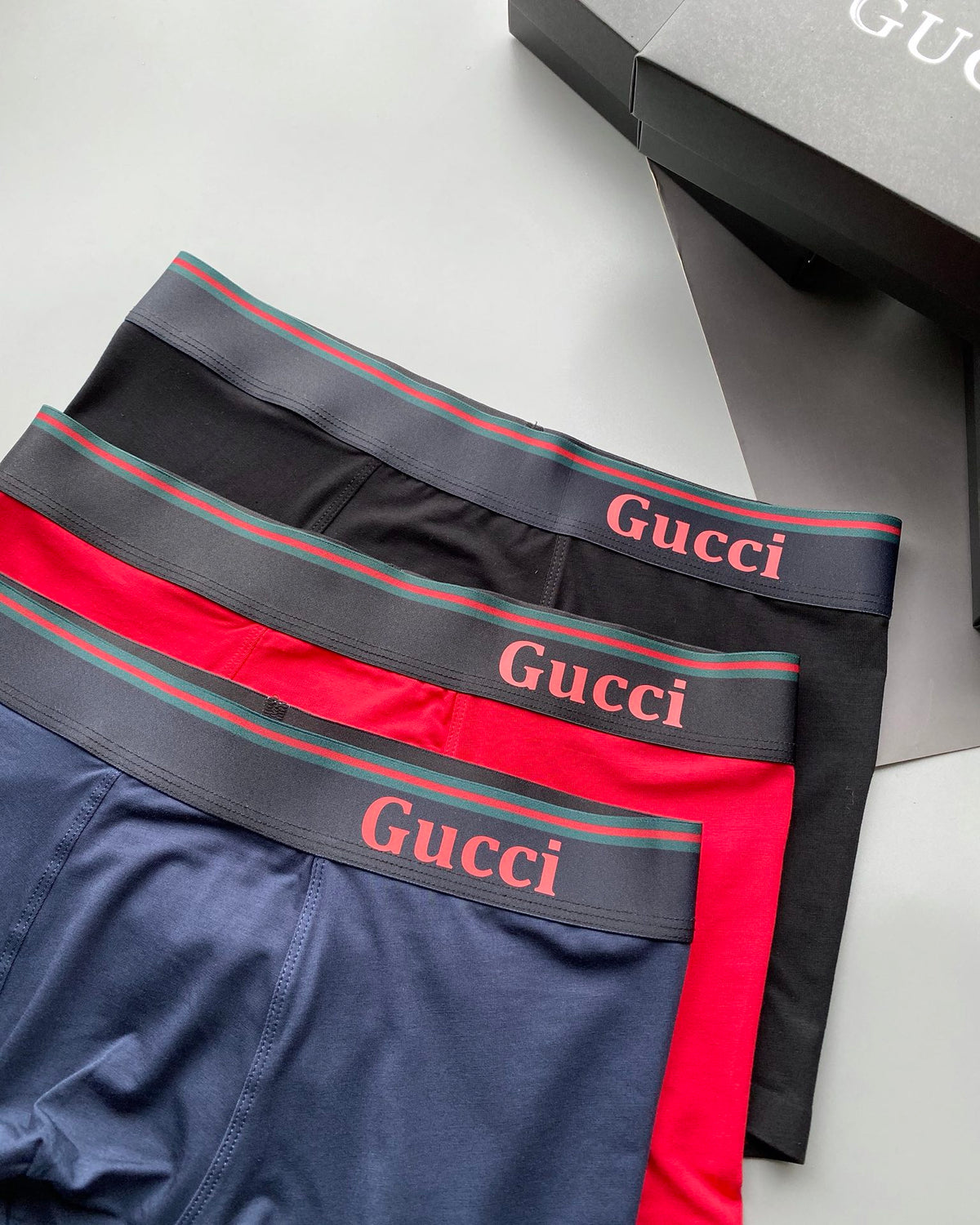 Gucci Navy Grey Red Waist Letters Boxer Briefs, image 5