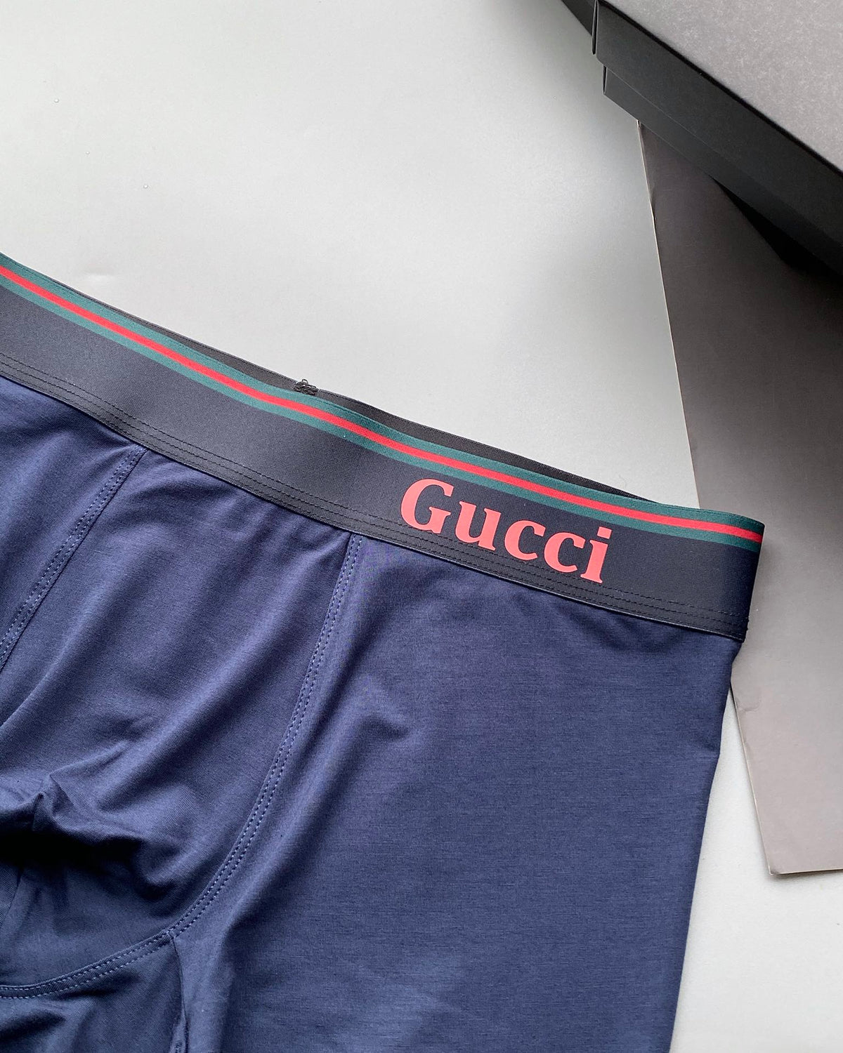 Gucci Navy Grey Red Waist Letters Boxer Briefs, image 7