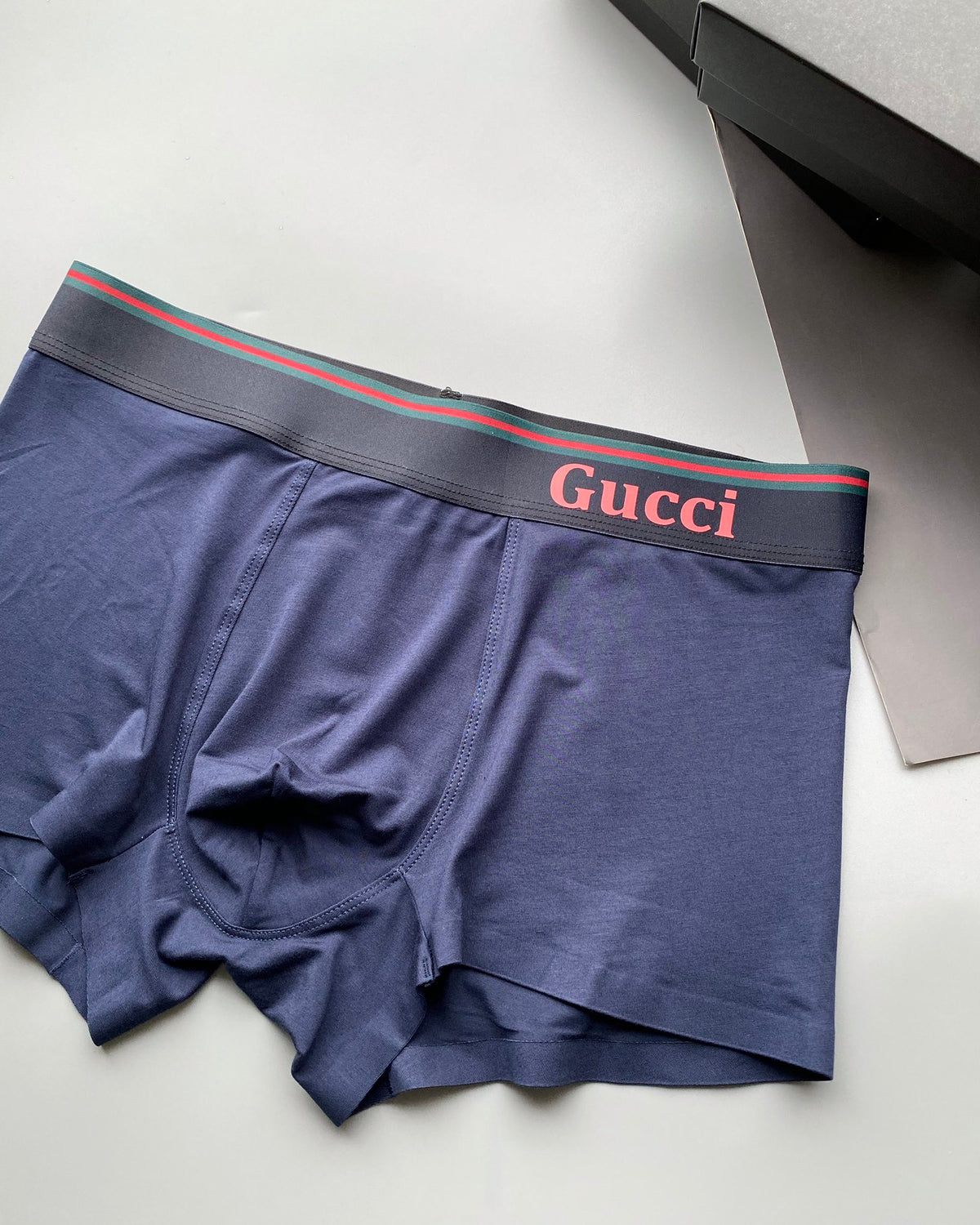 Gucci Navy Grey Red Waist Letters Boxer Briefs, image 6