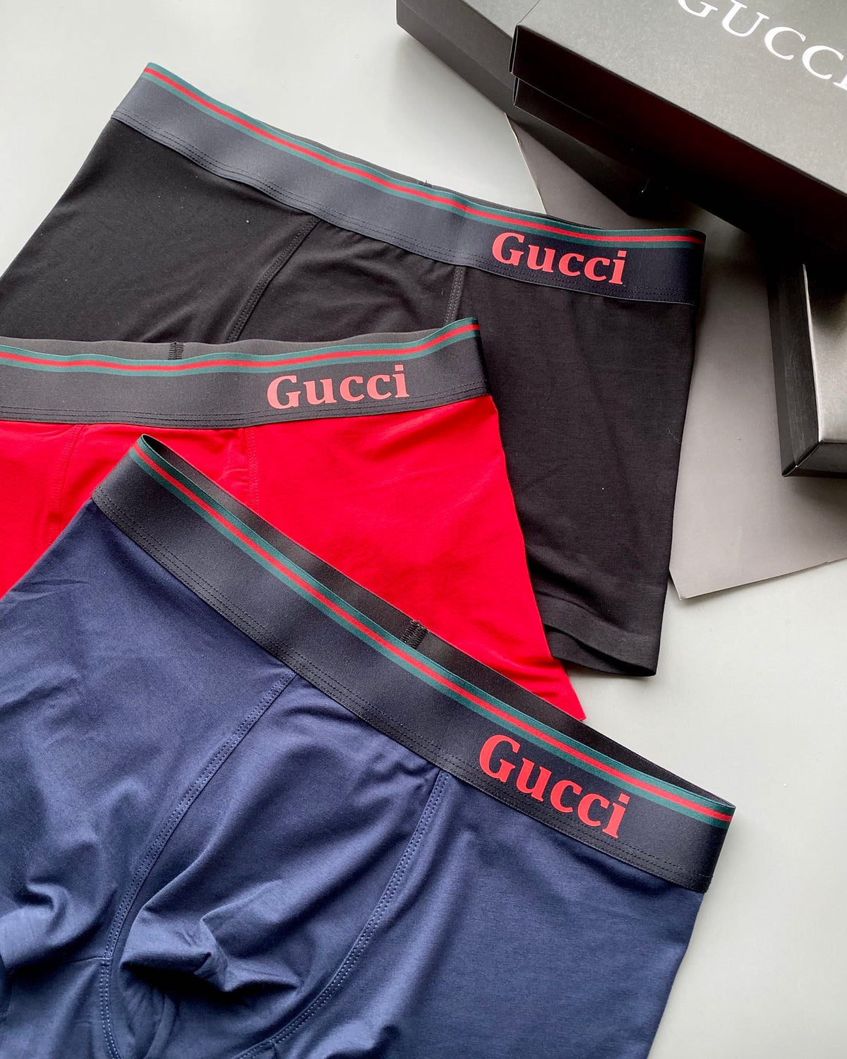Gucci Navy Grey Red Waist Letters Boxer Briefs, image 3