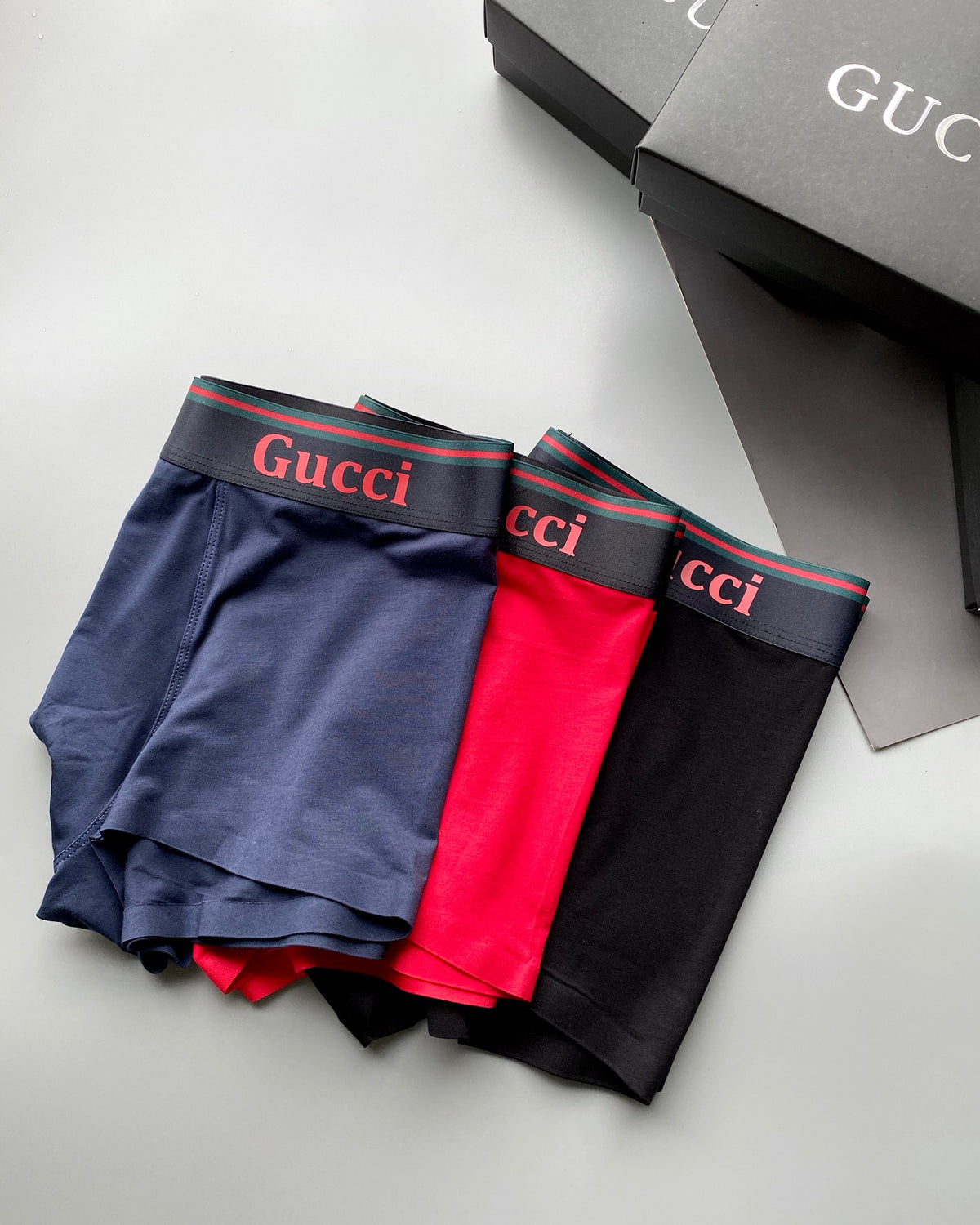 Gucci Navy Grey Red Waist Letters Boxer Briefs, image 1