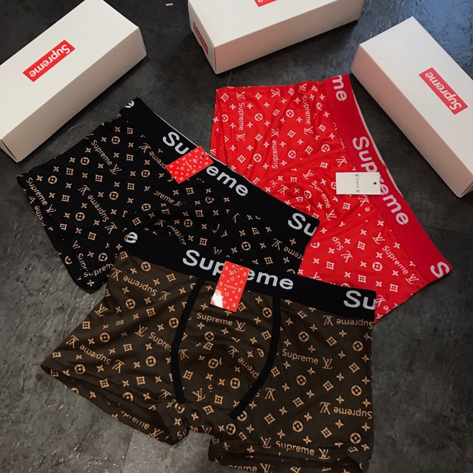 Supreme Black Red Brown Repeated Monogram Boxer Briefs, image 1