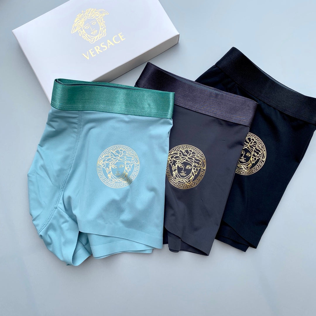 Versace Teal Navy Gold Round Face Boxer Briefs, image 3