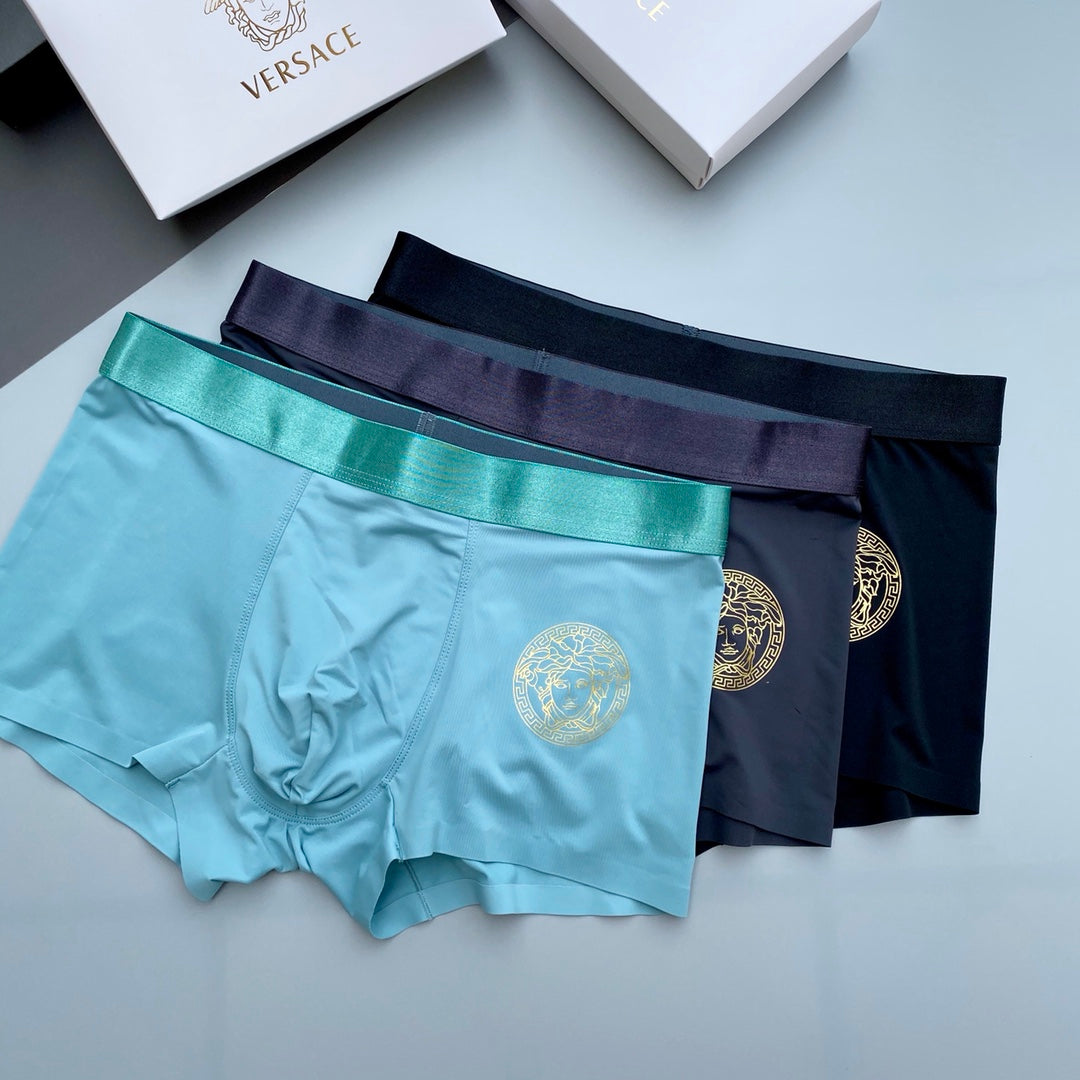 Versace Teal Navy Gold Round Face Boxer Briefs, image 1