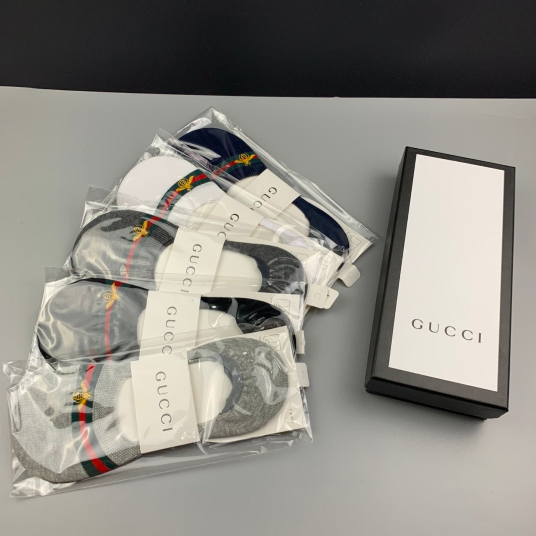Gucci White Grey Packaged Collage No-Show Socks, image 1