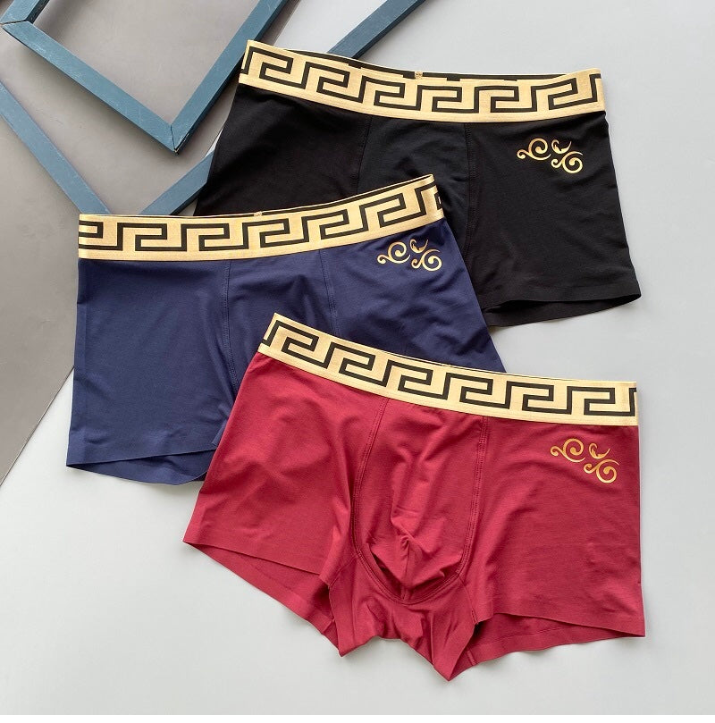 Versace Burgundy Navy Gold Key Hanging Trio Boxer Briefs, image 2