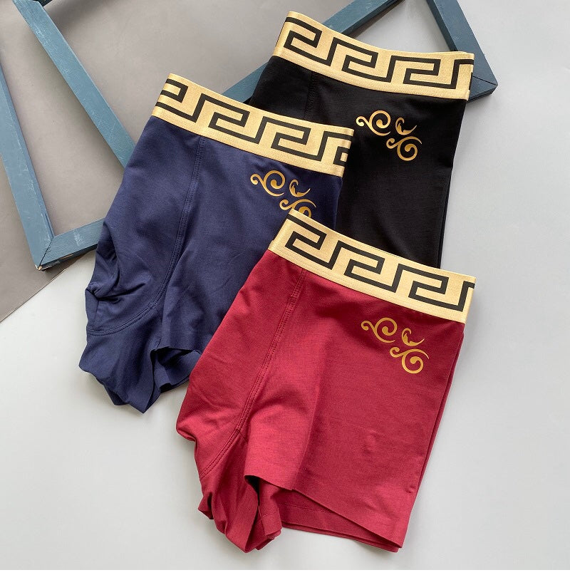 Versace Burgundy Navy Gold Key Hanging Trio Boxer Briefs, image 1