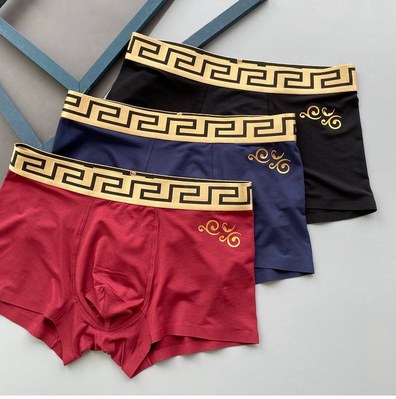 Versace Burgundy Navy Gold Key Hanging Trio Boxer Briefs, image 3