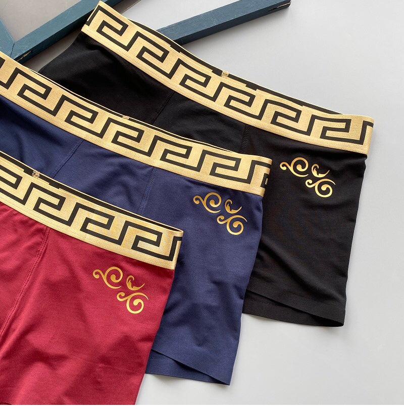 Versace Burgundy Navy Gold Key Hanging Trio Boxer Briefs, image 4