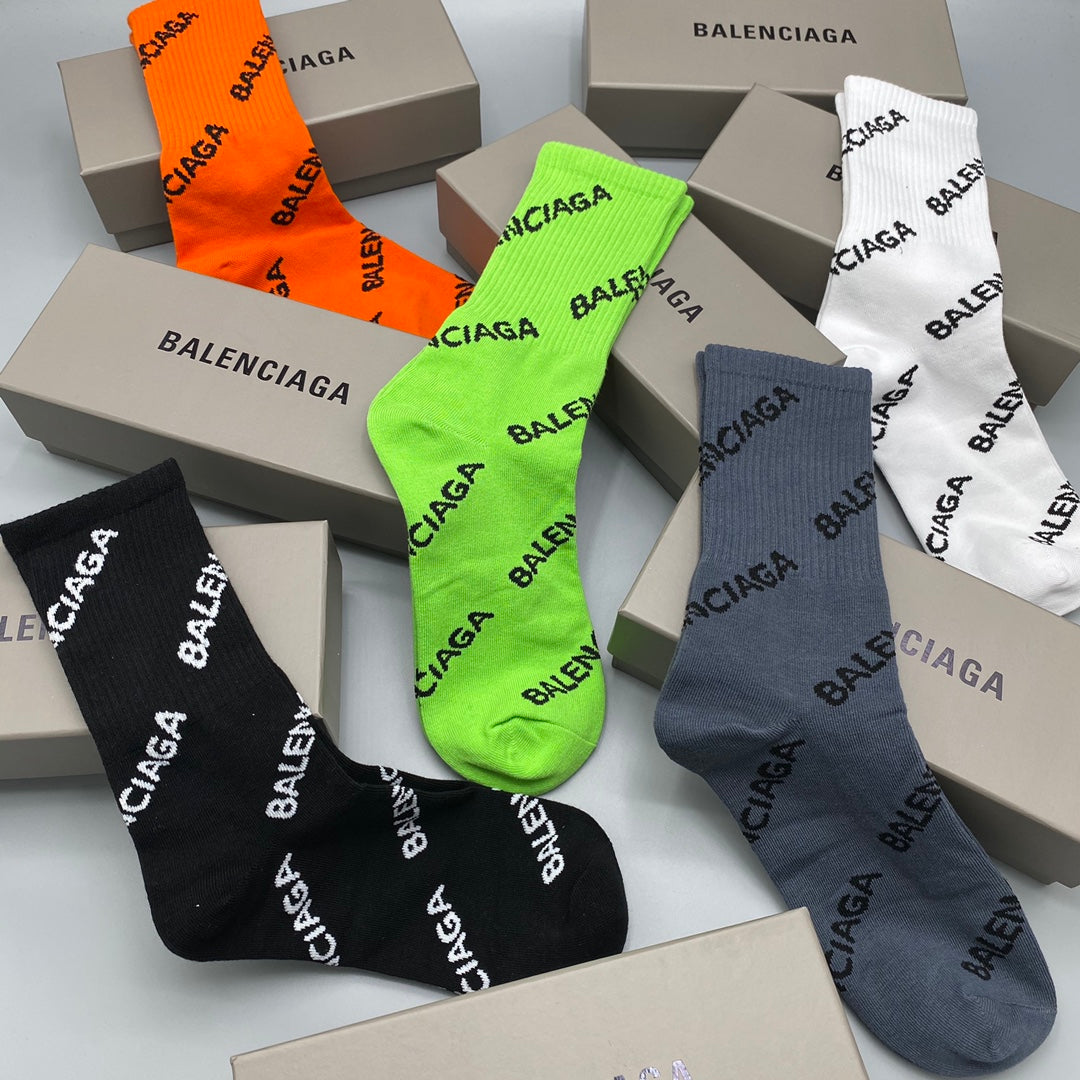 Balenciaga Neon Orange White Diagonal Lettering Crew Socks, image 4