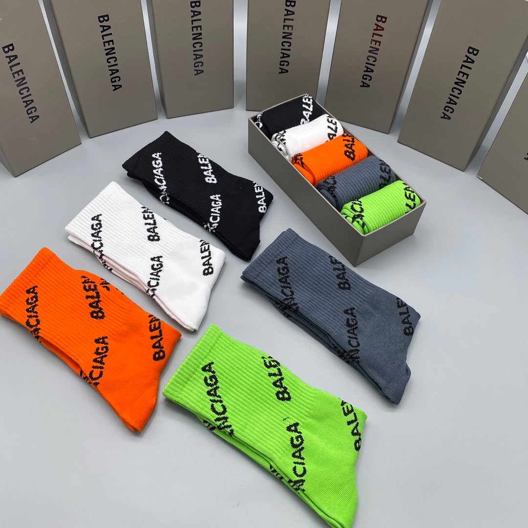 Balenciaga Neon Orange White Diagonal Lettering Crew Socks, image 8