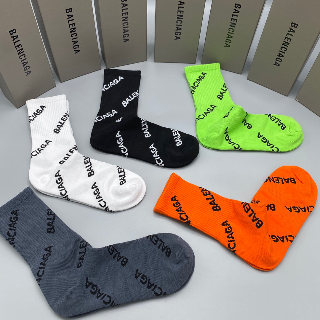 Balenciaga Neon Orange White Diagonal Lettering Crew Socks, image 5