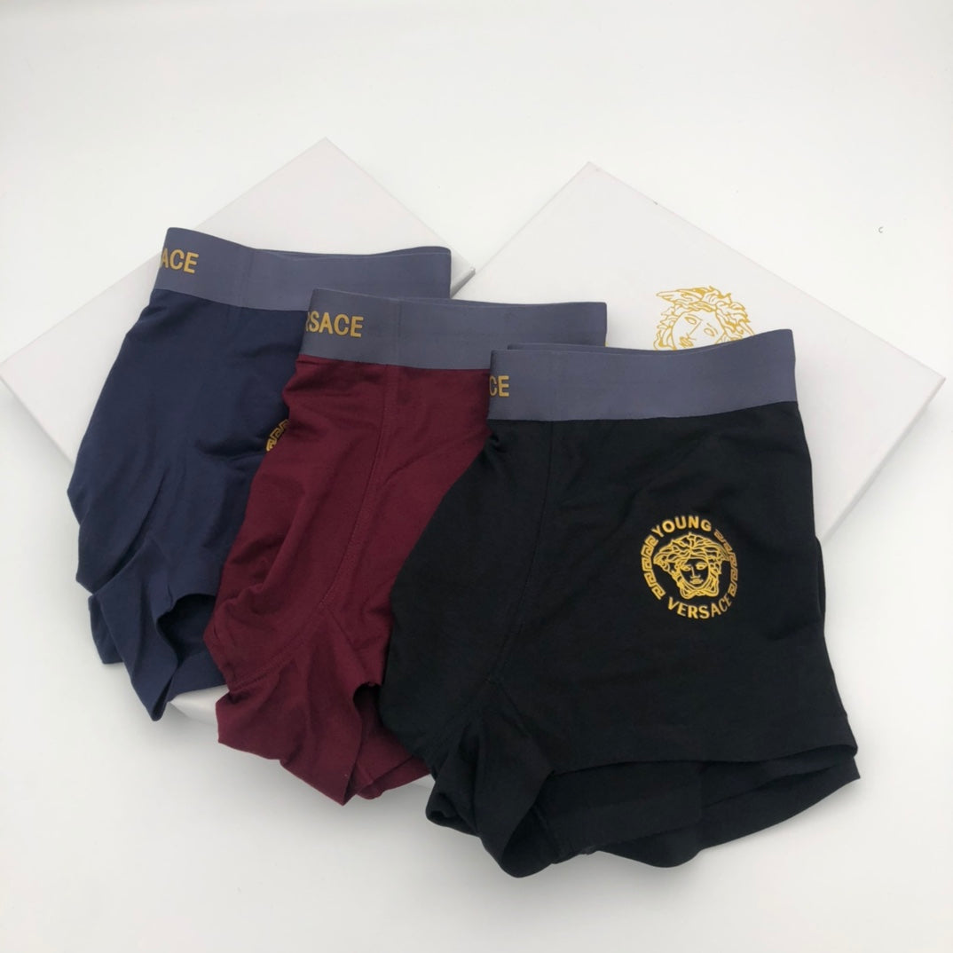 Versace Black Burgundy Navy Small Gold Ring Boxer Briefs, image 3