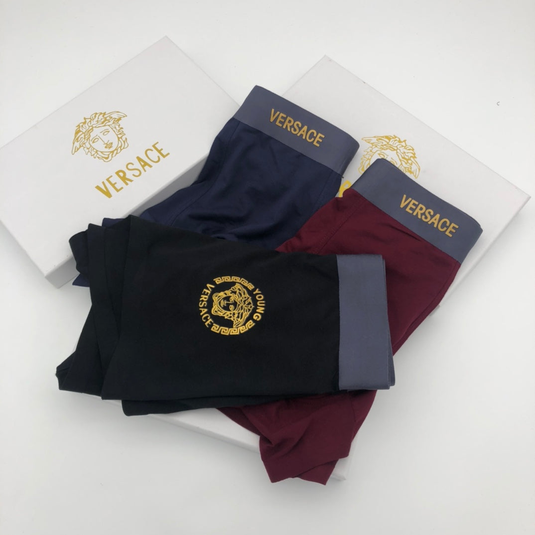 Versace Black Burgundy Navy Small Gold Ring Boxer Briefs, image 6