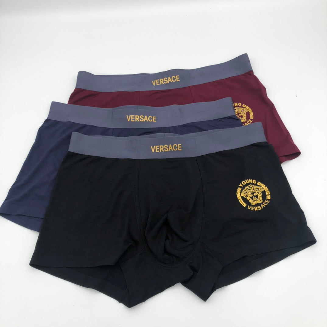 Versace Black Burgundy Navy Small Gold Ring Boxer Briefs, image 1