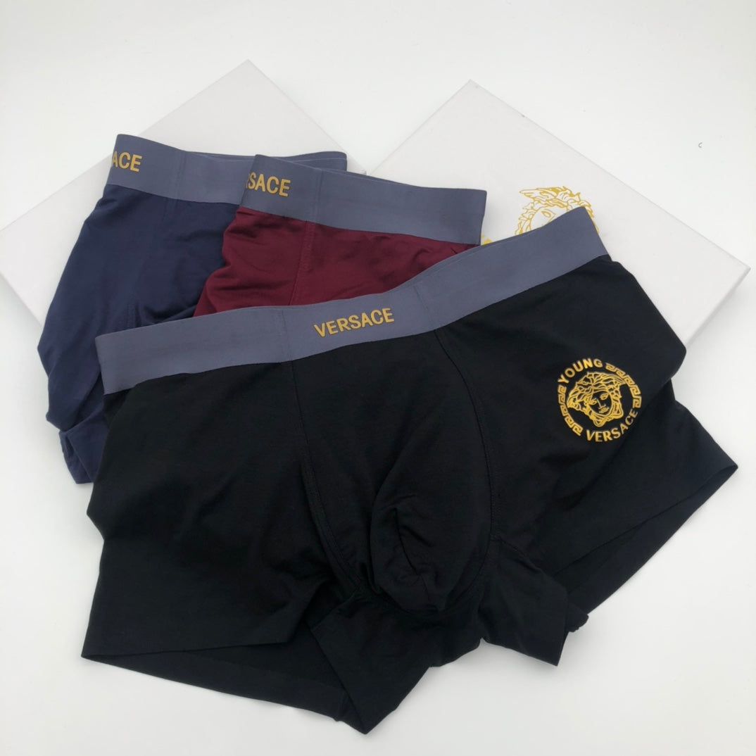 Versace Black Burgundy Navy Small Gold Ring Boxer Briefs, image 2