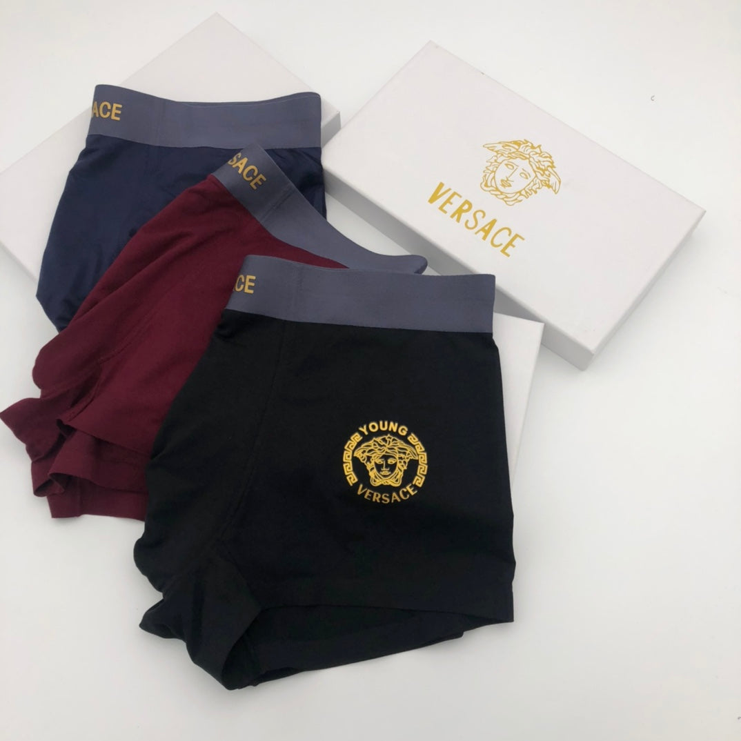 Versace Black Burgundy Navy Small Gold Ring Boxer Briefs, image 4