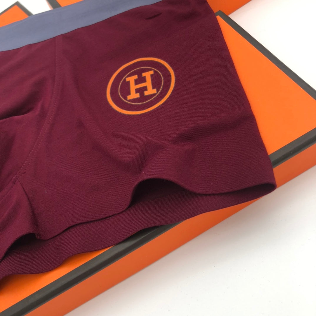 Hermès Burgundy Grey Navy Round H Boxer Briefs, image 8