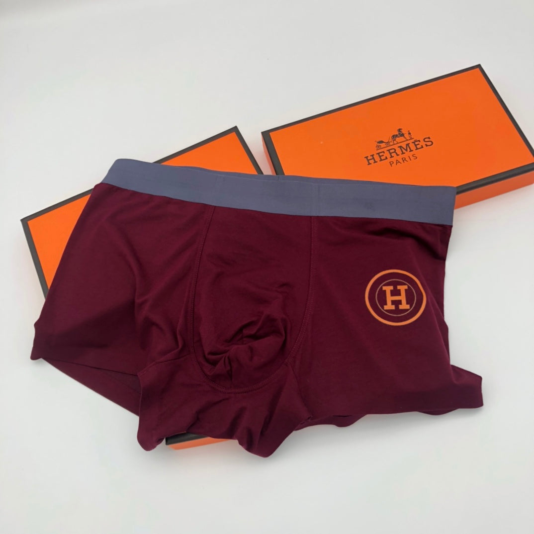 Hermès Burgundy Grey Navy Round H Boxer Briefs, image 7