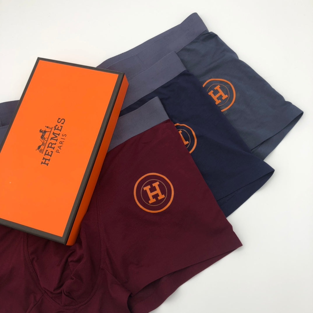 Hermès Burgundy Grey Navy Round H Boxer Briefs, image 2