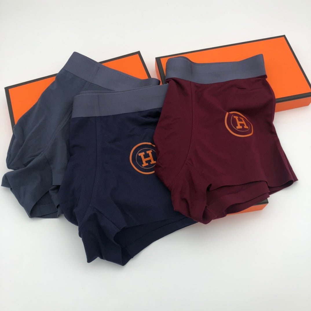 Hermès Burgundy Grey Navy Round H Boxer Briefs, image 4