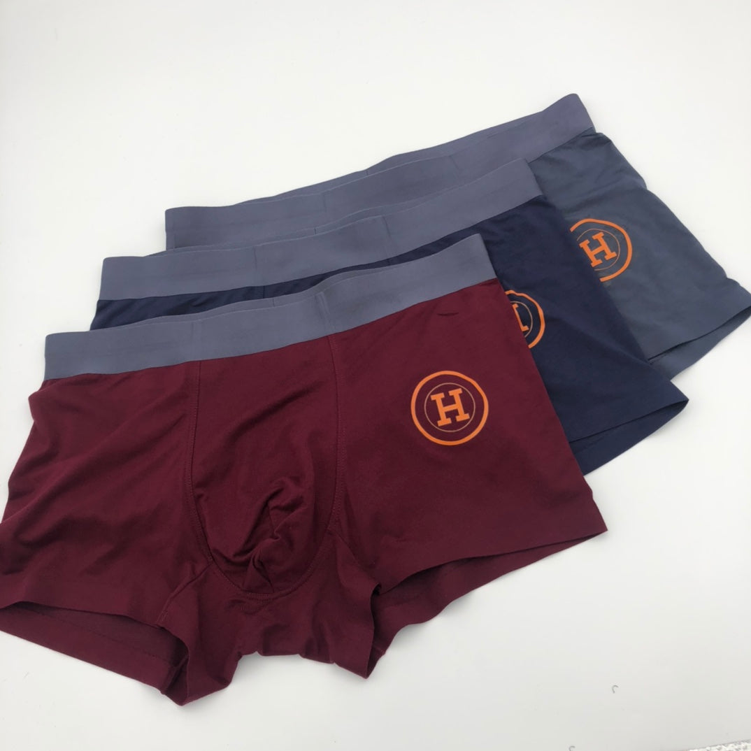 Hermès Burgundy Grey Navy Round H Boxer Briefs, image 1