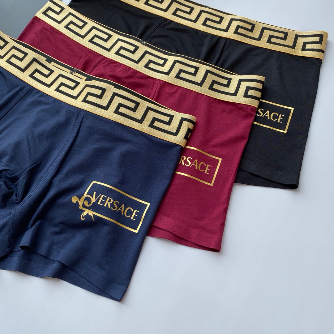 Versace Navy Burgundy Gold Key Side Mark Boxer Briefs, image 3