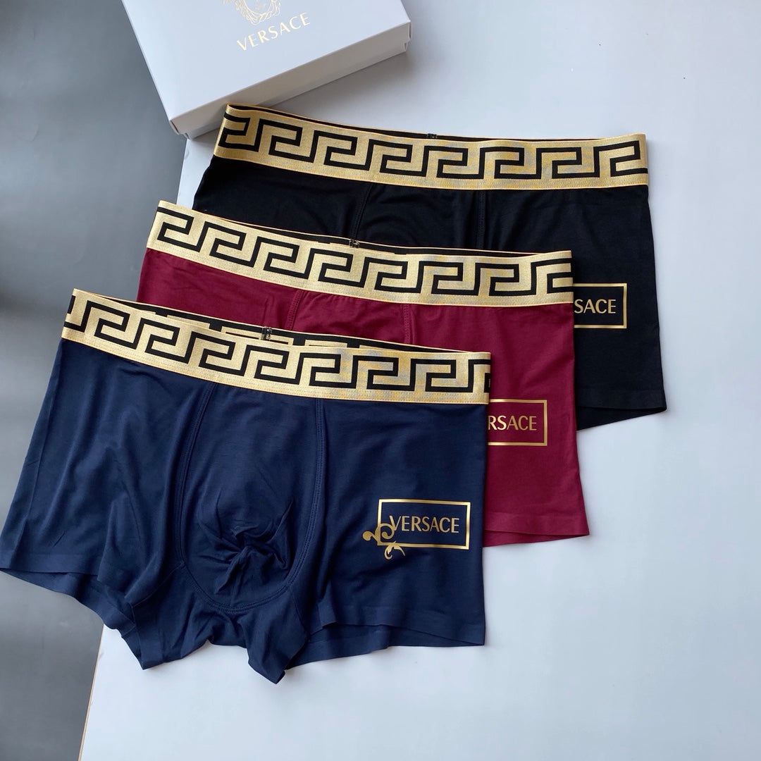 Versace Navy Burgundy Gold Key Side Mark Boxer Briefs, image 2