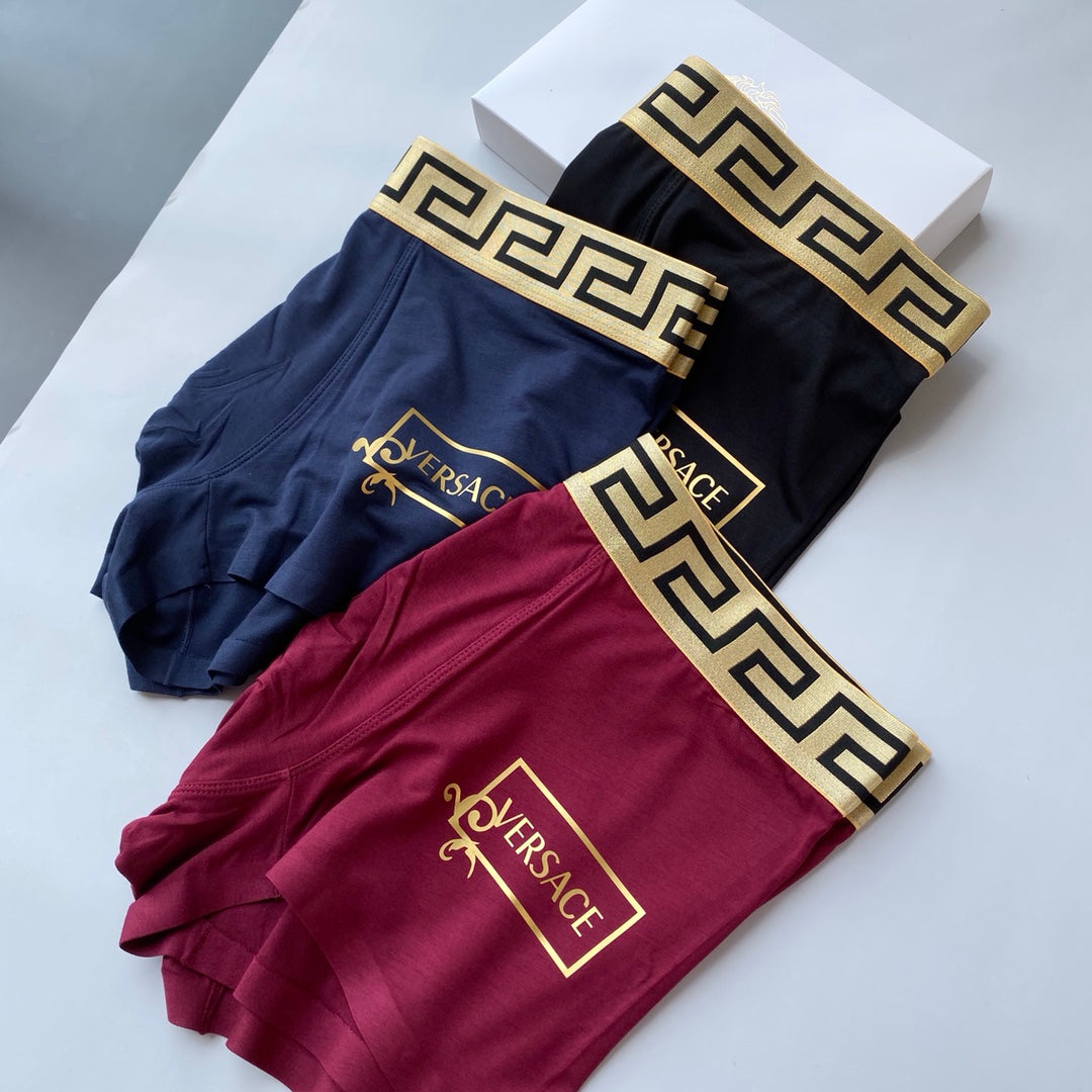 Versace Navy Burgundy Gold Key Side Mark Boxer Briefs, image 1