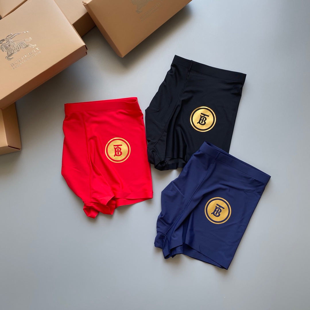 Burberry Red Navy Black Gold Round Leg Boxer Briefs, image 1