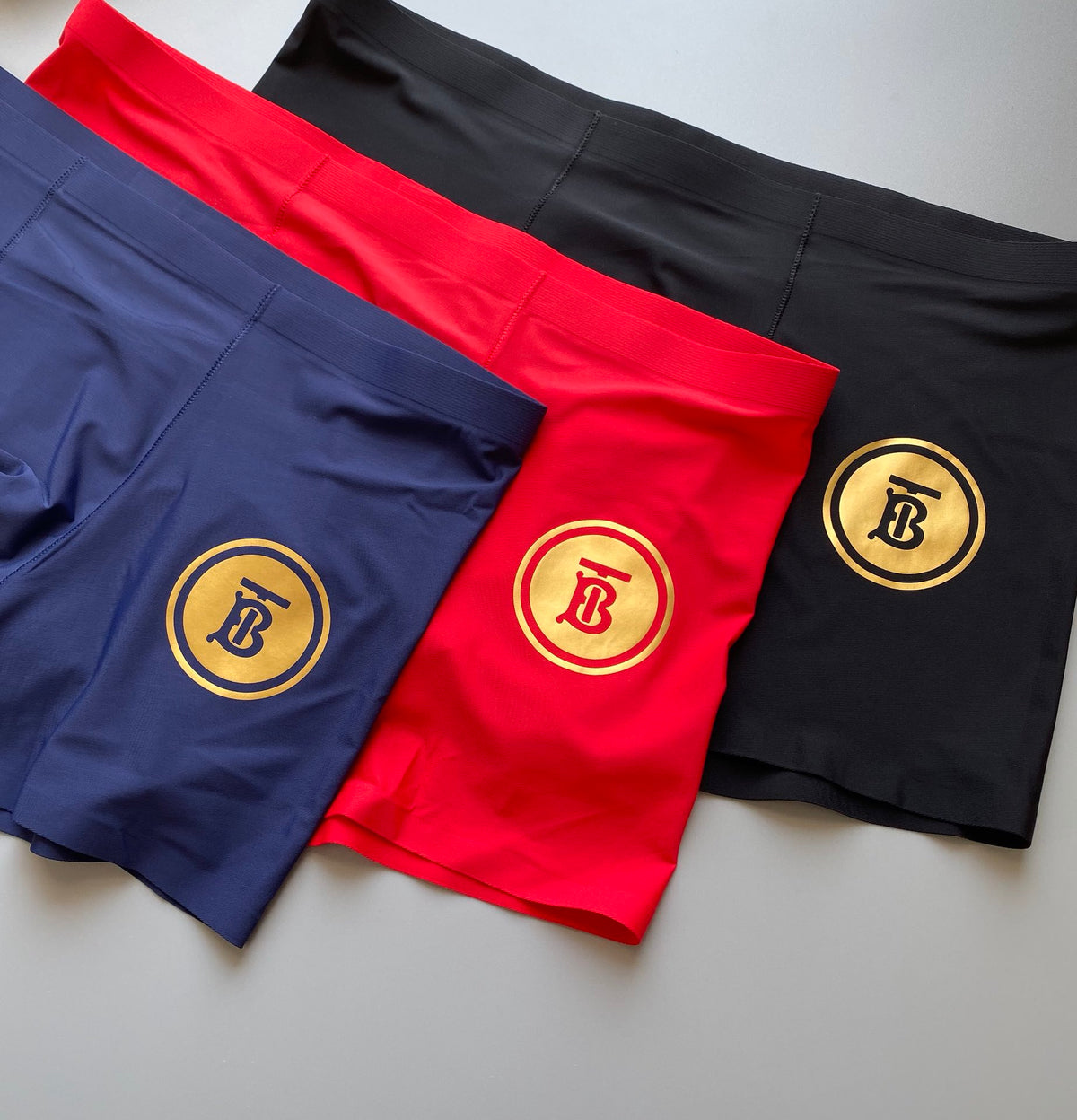 Burberry Red Navy Black Gold Round Leg Boxer Briefs, image 4