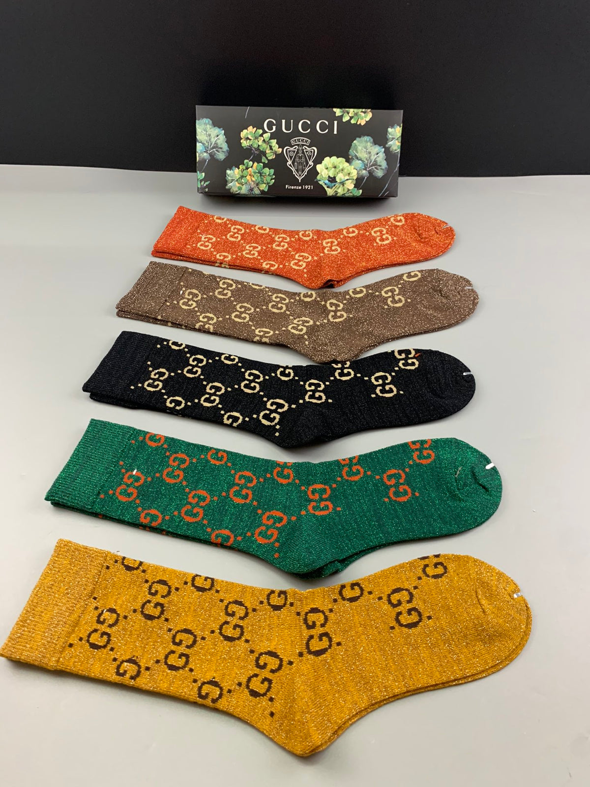 Gucci Earthy Interlocking Letter Pattern Crew Socks, image 3