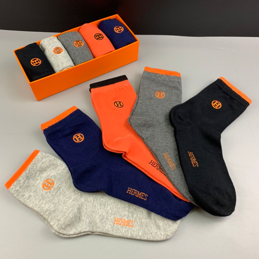 Hermès Orange Cream Grey Small Ankle Mark Ankle Socks, image 5