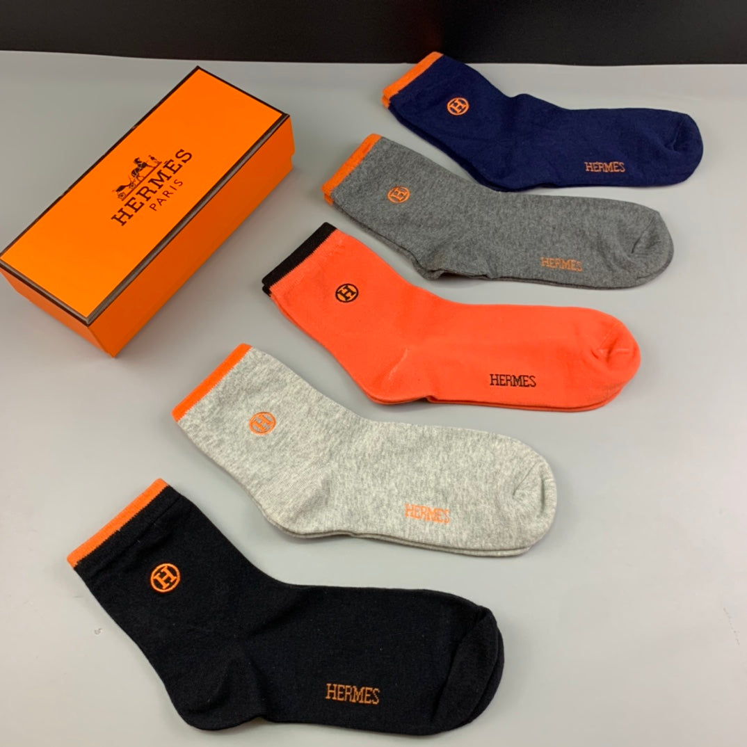 Hermès Orange Cream Grey Small Ankle Mark Ankle Socks, image 3