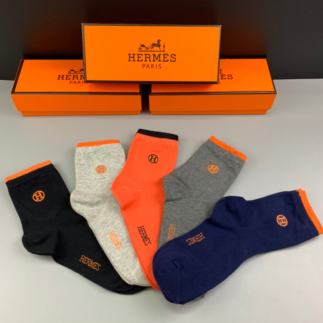 Hermès Orange Cream Grey Small Ankle Mark Ankle Socks, image 2