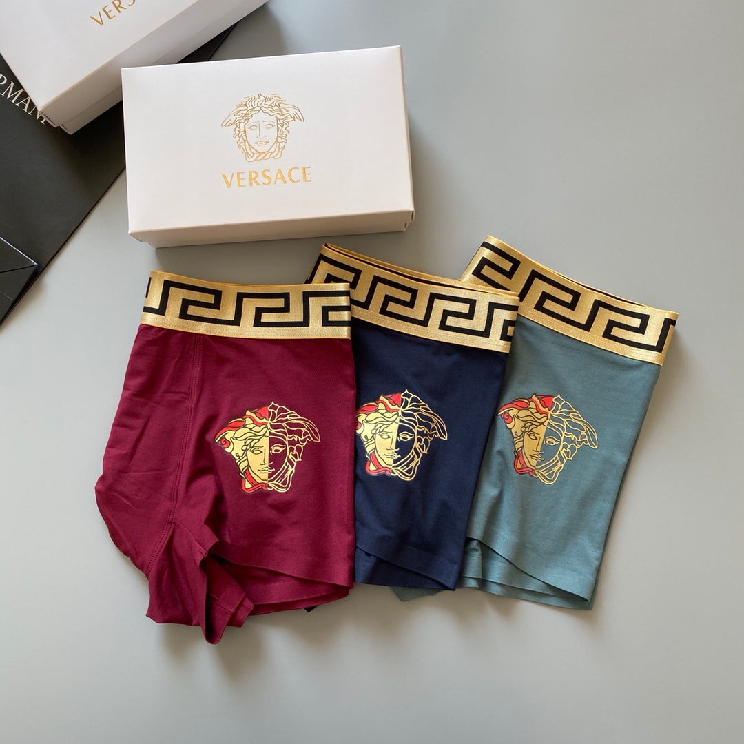 Versace Burgundy Grey Blue Gold Medallion Boxer Briefs, image 1