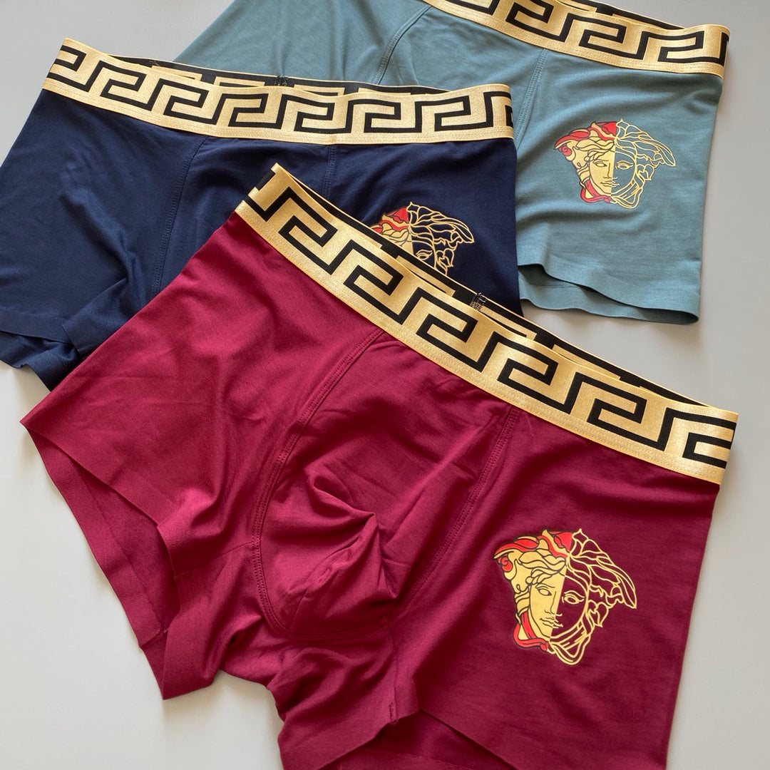 Versace Burgundy Grey Blue Gold Medallion Boxer Briefs, image 3
