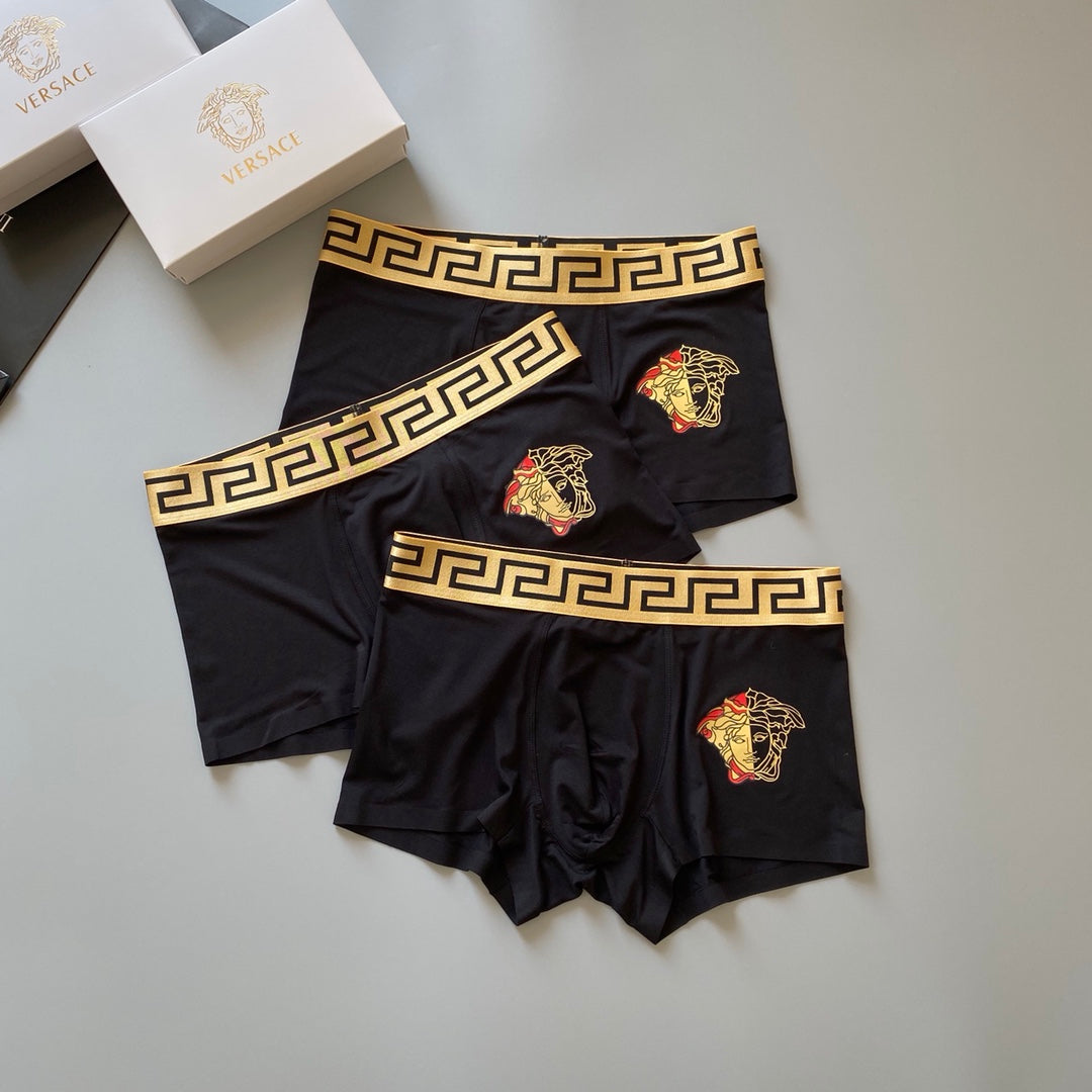 Versace Black Gold Key and Face Motifs Boxer Briefs, image 1