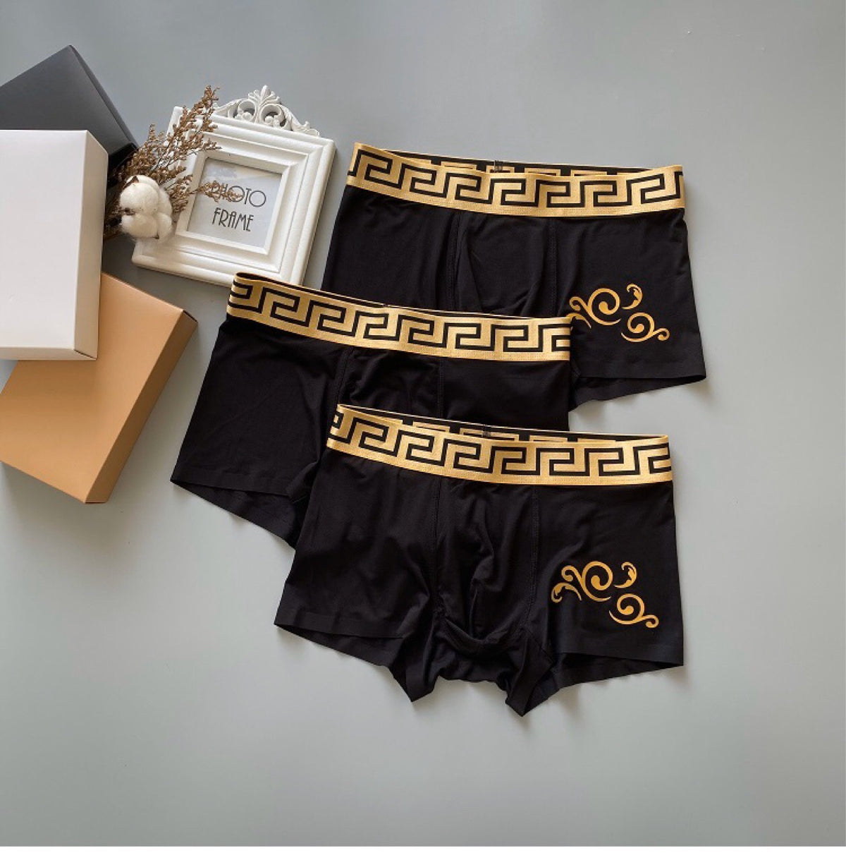 Versace Black Gold Key Decorative Curl Boxer Briefs, image 1