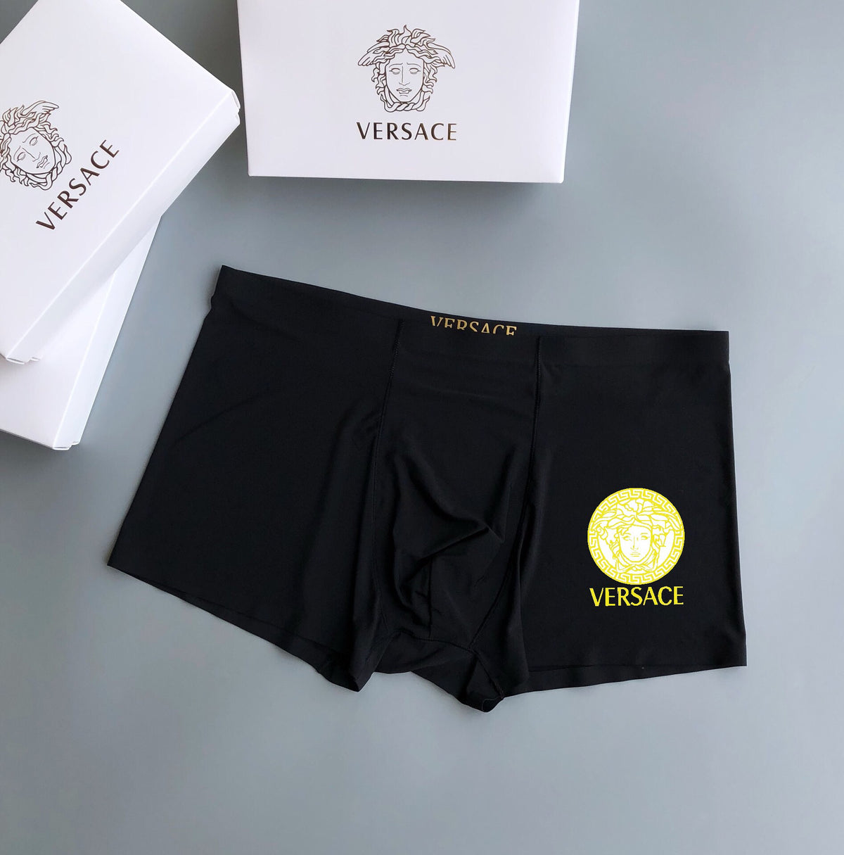 Versace White Navy Yellow Round Face Boxer Briefs, image 5