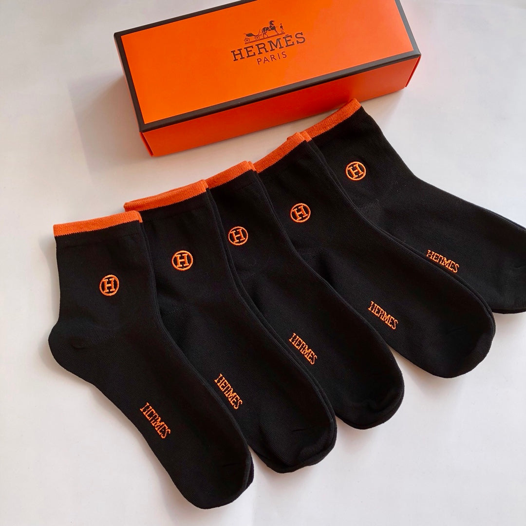 Hermès Black Orange Cuff Stripe Motif Ankle Socks, image 3