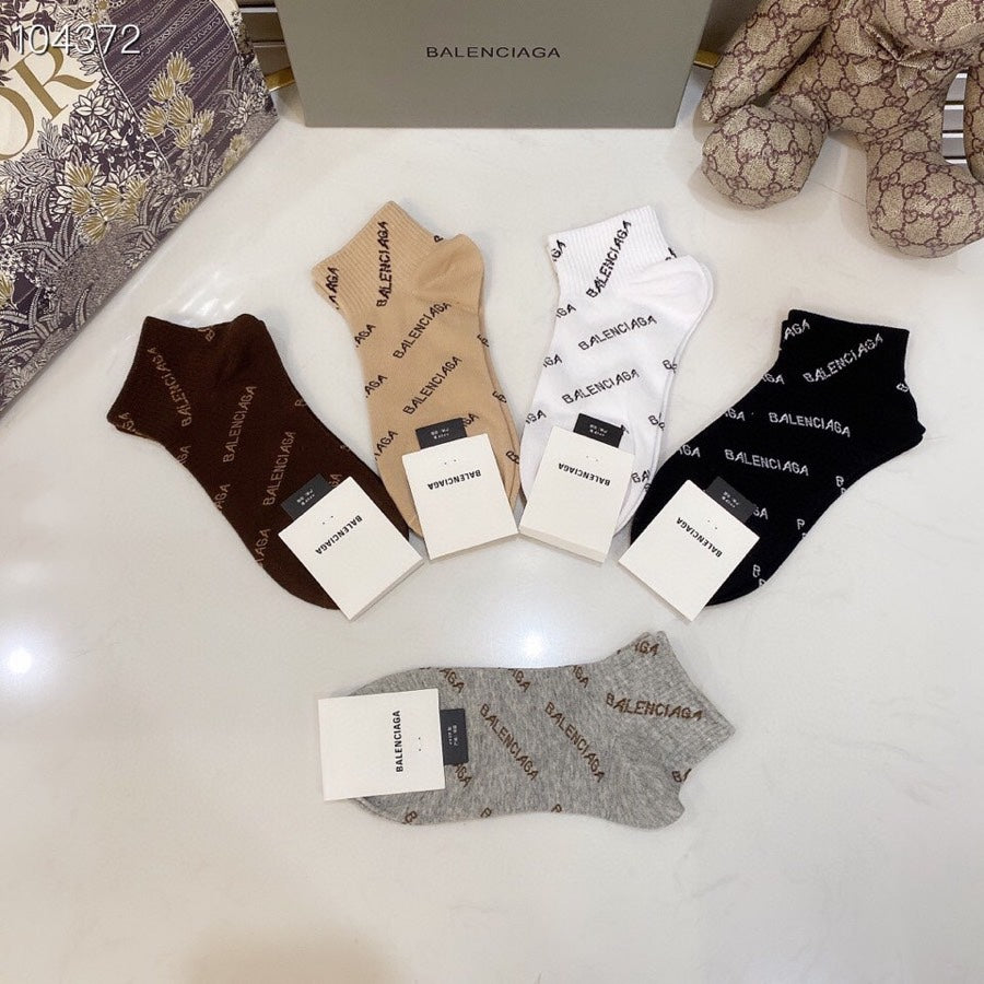 Balenciaga Brown Cream Black Small Emblems Crew Socks, image 4