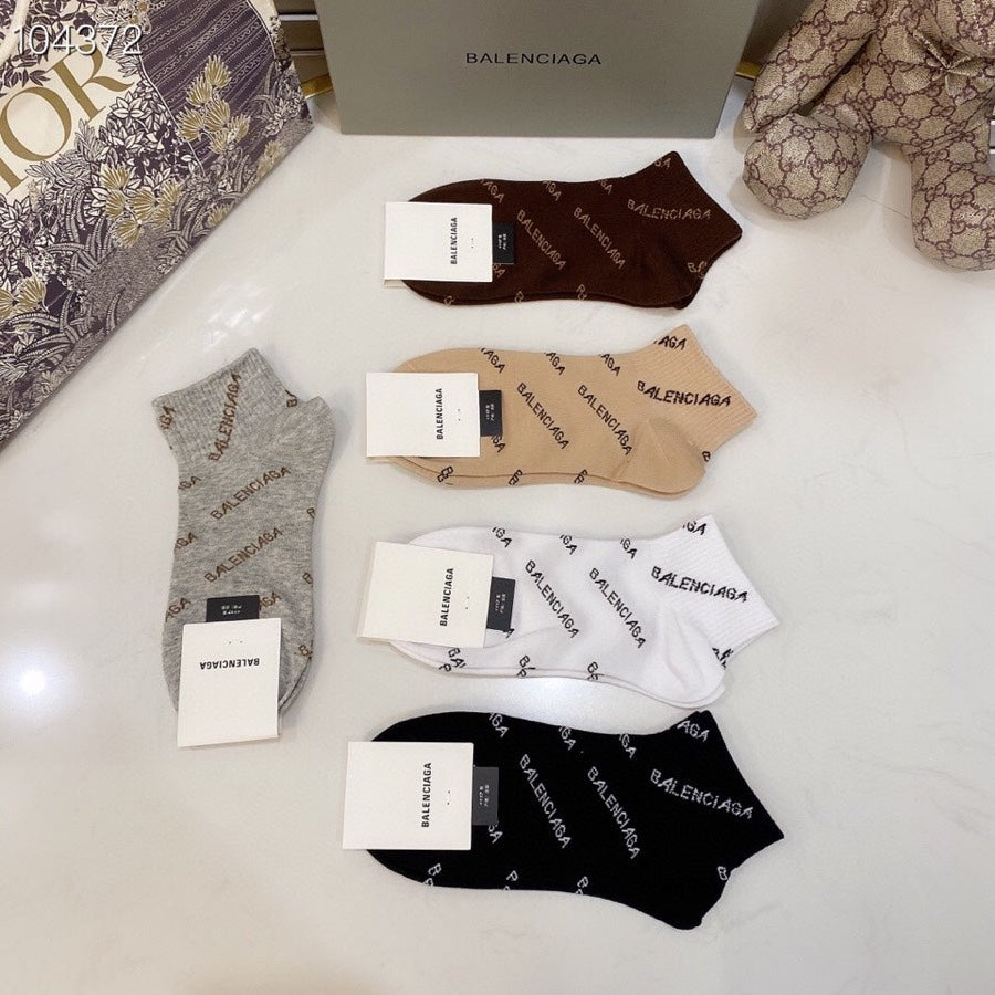Balenciaga Brown Cream Black Small Emblems Crew Socks, image 5