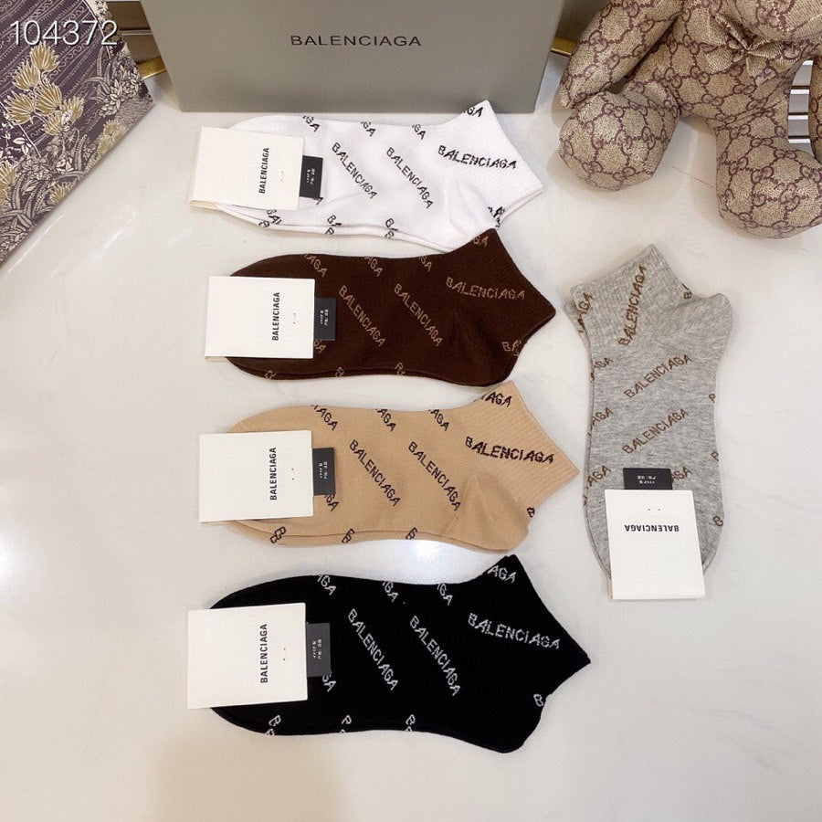 Balenciaga Brown Cream Black Small Emblems Crew Socks, image 7