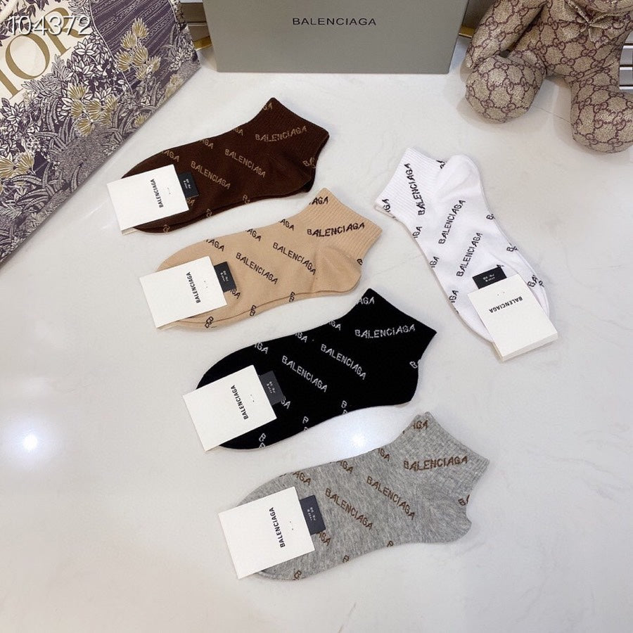 Balenciaga Brown Cream Black Small Emblems Crew Socks, image 3