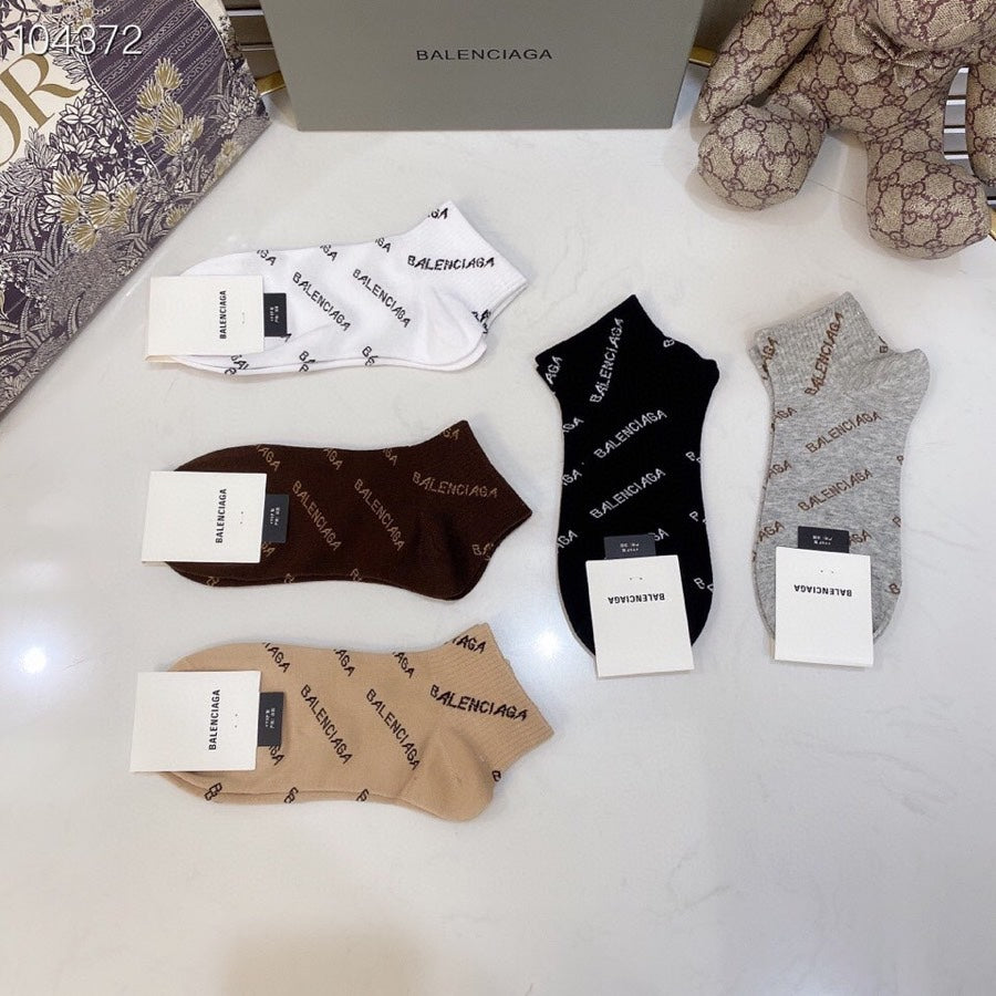 Balenciaga Brown Cream Black Small Emblems Crew Socks, image 2