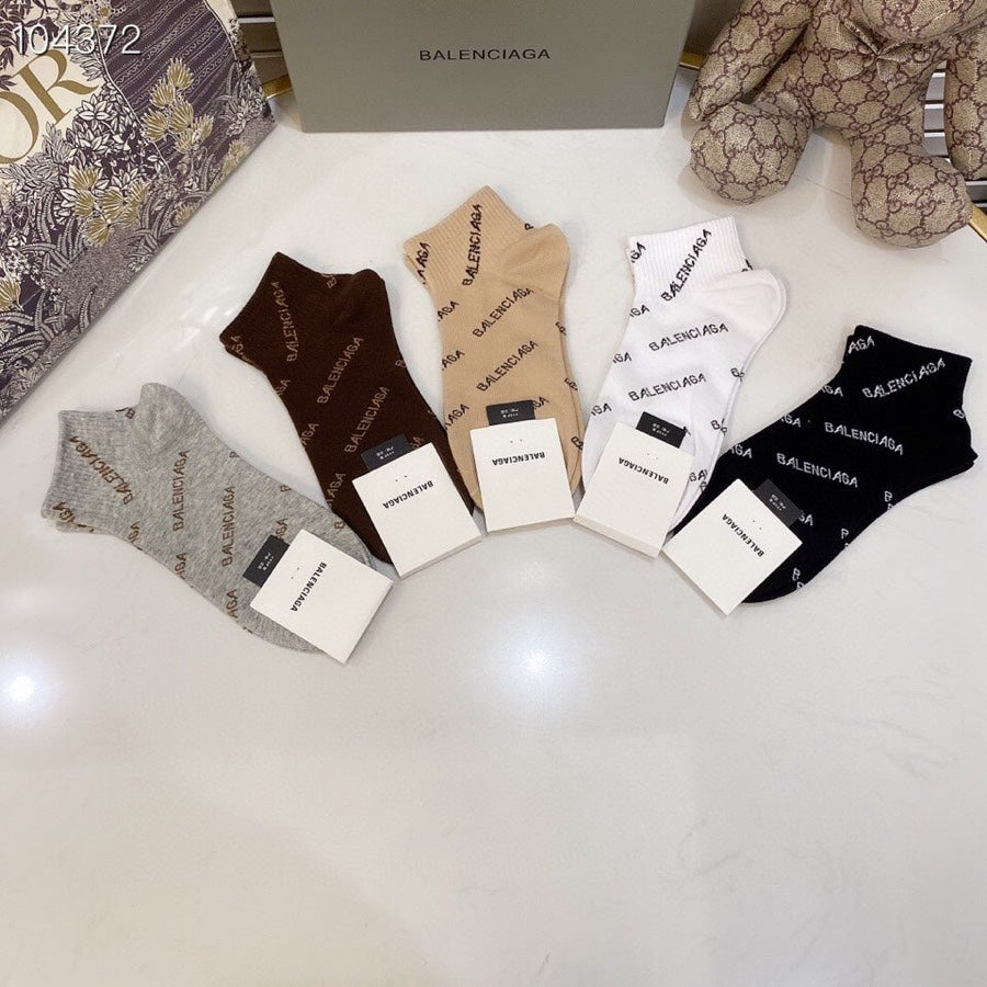 Balenciaga Brown Cream Black Small Emblems Crew Socks, image 9